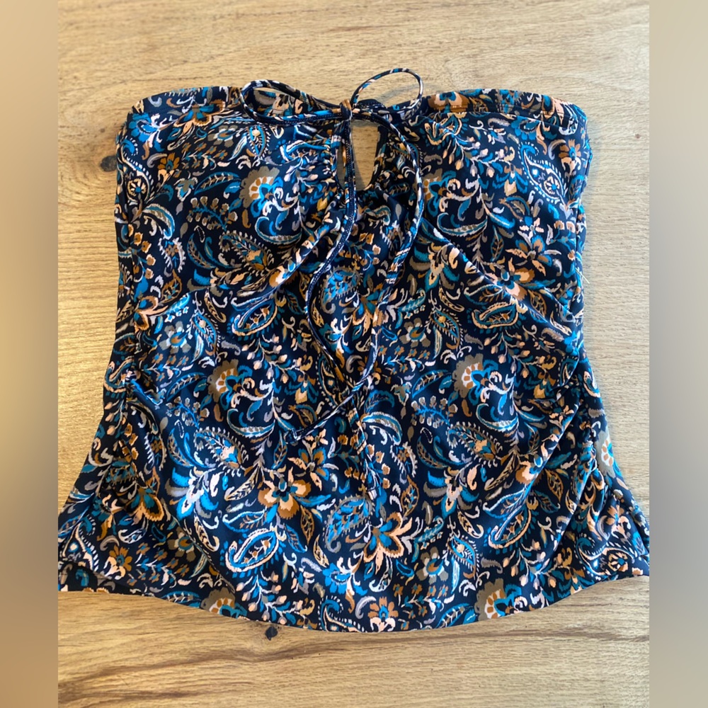 Aqua Couture Floral Blue Paisley Strapless Swim suit Top Women’s M Preloved